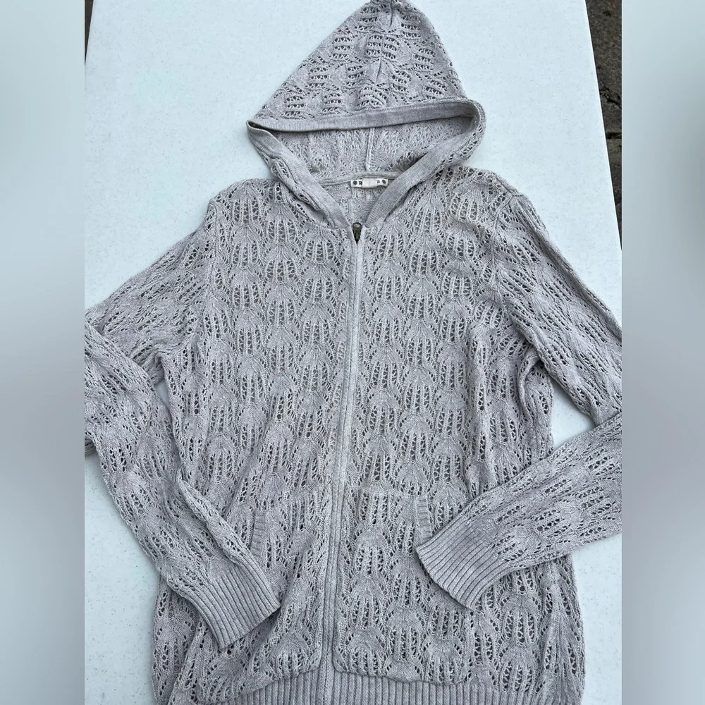 Ruff Hewn Gray Hooded Cable Knit Zip Up Hoodie Women's Sweater